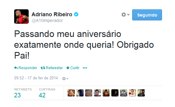 Mensagem postada por Adriano no Twitter