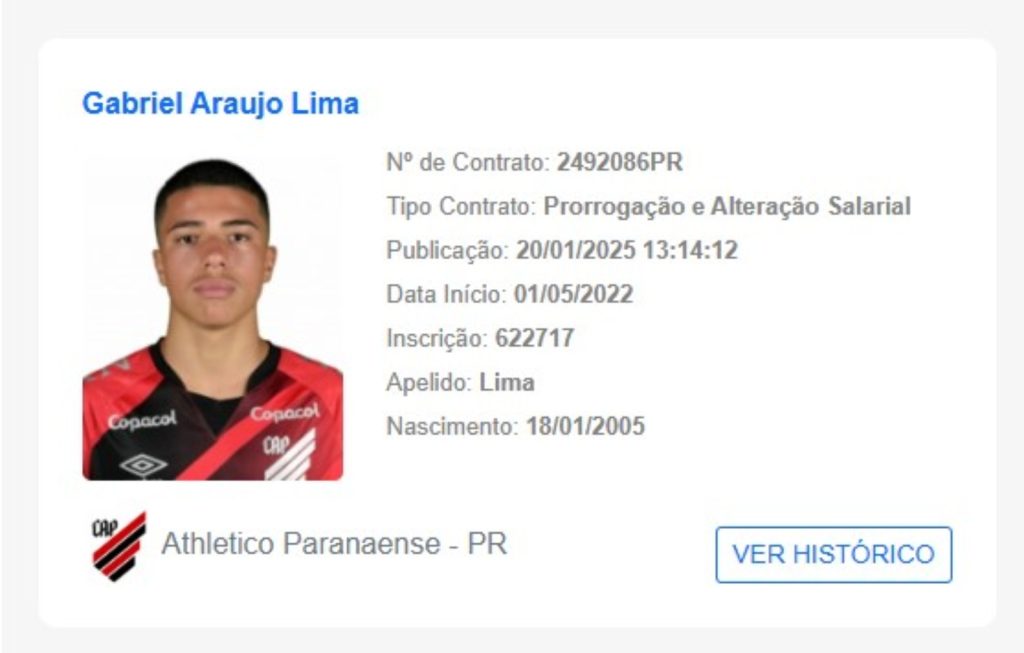 Lima renova com o AThletico. Foto: Reprodução/CBF