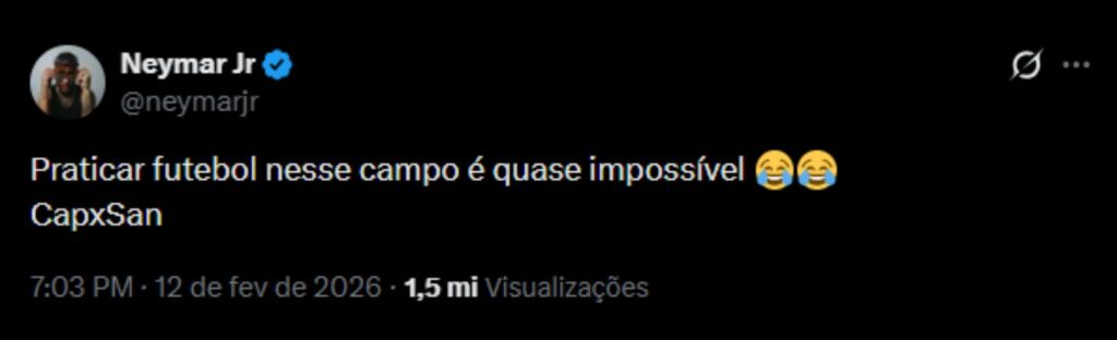Neymar critica gramado do Athletico-PR nas redes sociais